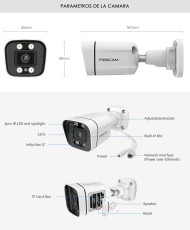 Cámara IP FOSCAM con PoE V5EP 5MP con PoE, Audio bidireccional, Luz Nocturna y Sirena incluida.