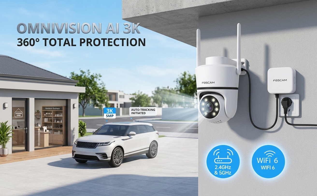Cámara IP Foscam PD5 5MP Vigilancia 3K con WiFi 6, doble banda, paneo e inclinación